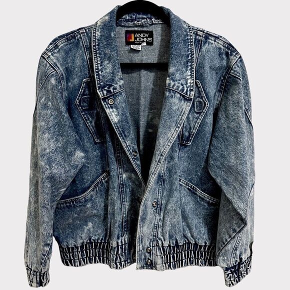 Andy John’s Vintage Acid Wash Flip Collar Jean Button Baggy Oversized Jacket - Picture 1 of 7